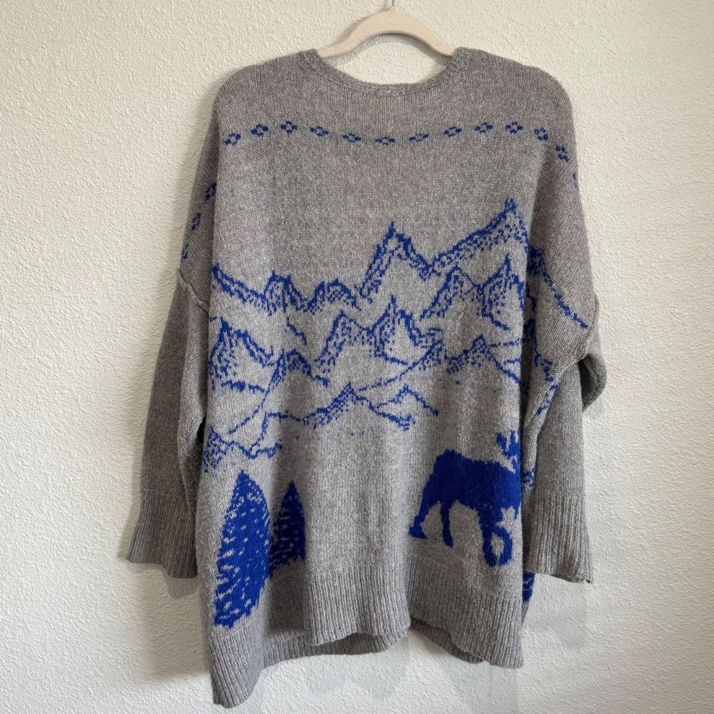Free People Mountain Moose Zip Up Oversized Cardigan Gray Gorpcore Cabin Woods - Picture 6 of 10